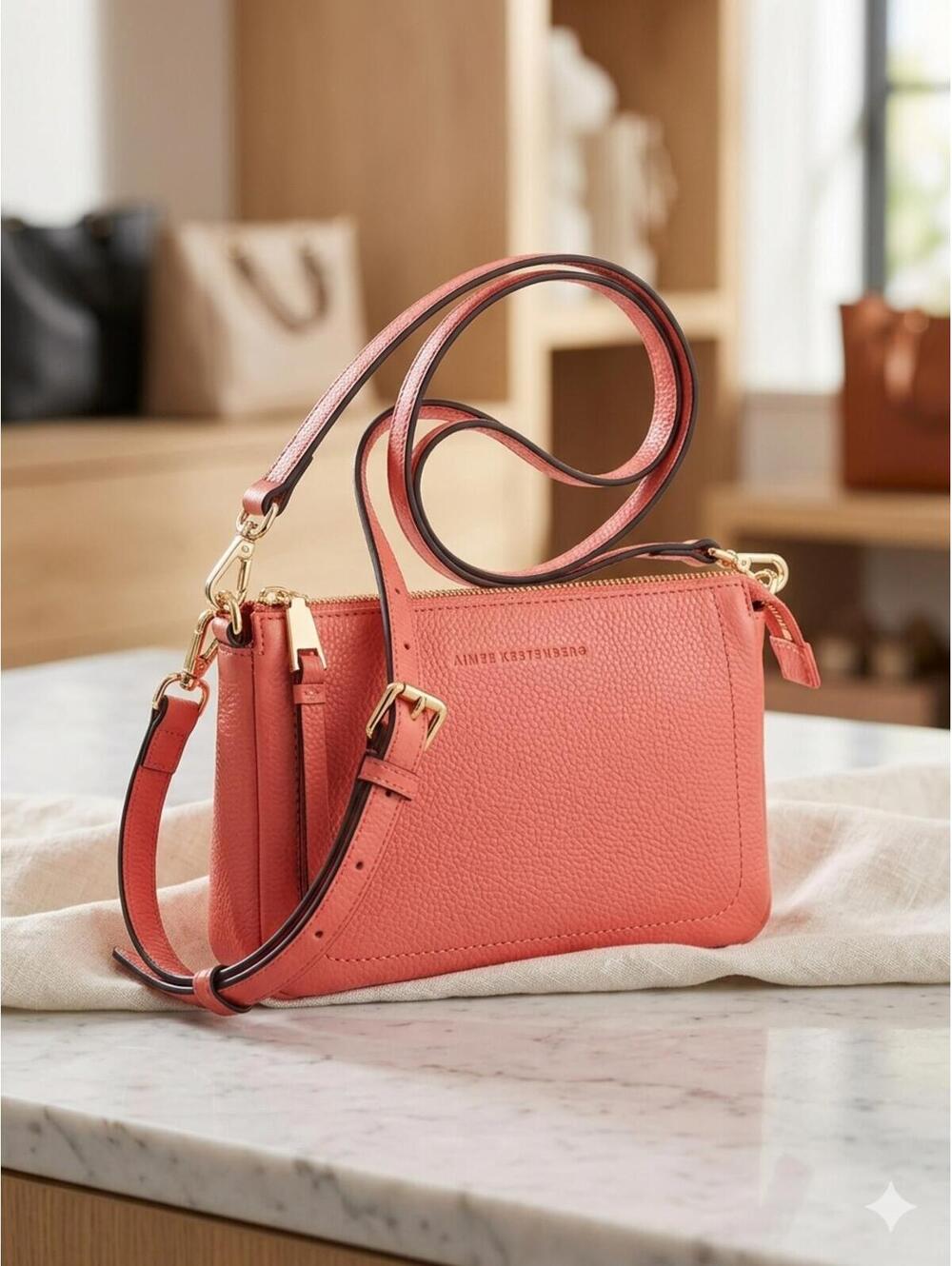 Aimee Kestenberg Madrid Crossbody in Coral Pebbled Leather